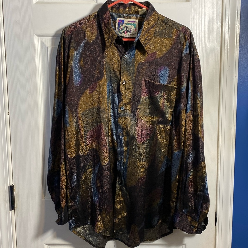 Vintage Exclusive Mode Perspective Shimmer Blouse Large
